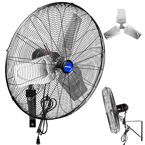 NORTHSKY 24 Inch Oscillating Wall-Mount Fan, 6,600 CFM Airflow High-Velocity Industrial Fan, 3 Speeds, 1/4 HP, Heavy Duty Fans Indoor Ideal for Warehouse, Garage, Factory, UL Listed - size: 24 in