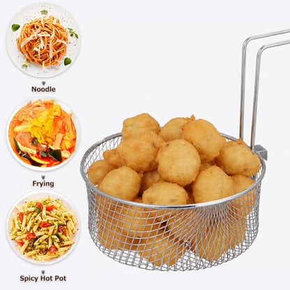 MAGICLULU Stainless Steel Fryer Basket with Detachable Handle, 6.7Inch Round Deep Frying Basket for Pot, Multifunctional Wire Mesh Strainer for Frying Serving Restaurants Kitchen Use
