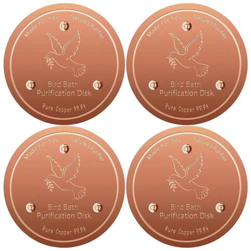 Bird Bath Copper Disk, Pure Copper Bird Bath Purification Disc, Save Cleaning Time, Chemical Free,Safe Natural Solution for Birdbaths Bowls&Waterfall Fountain, Year-Round Use (4 pcs) - style: 4 pcs