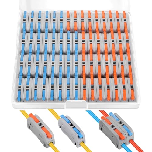 60 pcs XHF Conductor Compact Lever Connectors Nuts, Electrical Wire Terminals for Any Circuit Inline Splices 28-12 AWG (SPL-1) Orange&Blue - color: Blue&Orange
