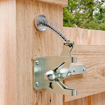 Gate Latch with Spring Cable Pull for Fence Gate - Carbon Steel - Black, Self Locking Fence Gate Latch, Door Latch for Outdoor Fence, Secure Pool, Garden, Shed, Cage (1, Galvanized Silver)