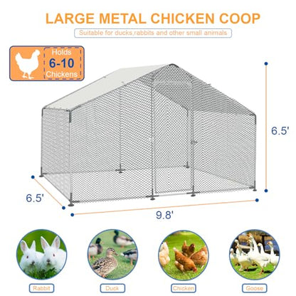 Morngardo Chicken Coop Large Metal Run for 10 Chickens Walk in Yard Poultry Cage Hen House with Waterproof Cover (64 Square Feet) - size: 117.6"L x 78.0"W x 78.0"H