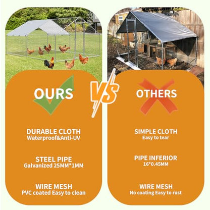 Large Metal Chicken Coop, Walk in Chicken Runs for Yards with Cover, Hen House Enclosure with Security Lock & Waterproof Cover, Outdoor Duck Rabbit Pens Chicken House, 13.1 x 9.8 x 6.5 ft - size: 157.2"L x 117.6"W x 78.0"H