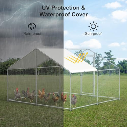 Large Metal Chicken Run, Chicken Coop with Lockable Door Spire Shape Walk-in Chicken Hen House with Waterproof & Anti-UV Cover for Duck Rabbit Habitat Cage Outdoor Poultry Cage for Yard Farm - size: 240.0"L x 120.0"W x 79.0"H