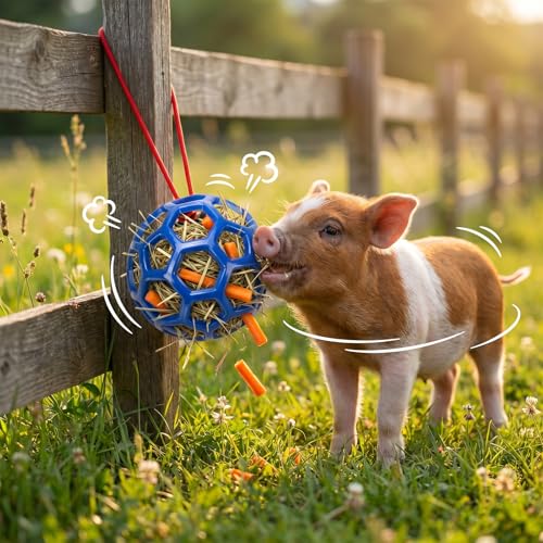 Ronyes 3Pcs Pig Enrichment Toys, Treat Dispenser Ball Toys for Mini Pigs and Farm, Hanging Chew Food Foraging Ball with Rope for Pigs, Pig Toys for Pet Pig