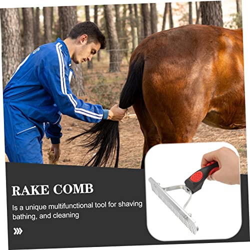 Happyyami Horse Hair Shedding Comb with Ergonomic Non Slip Rubber Handle Durable Rust Metal Teeth Grooming Rake for Comfortable Horse Massage and Hair Removal