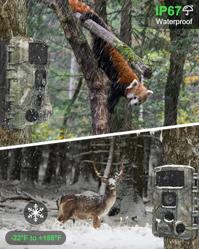 KJK Trail Camera 4K 64MP WiFi Bluetooth Game Camera, Night Vision Wildlife Hunting Camera, 0.1s Trigger Motion Activated, IP67 Waterproof, 130° Wide Angle for Deer & Farm Security