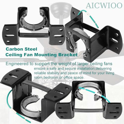 Universal Ceiling Fan Mounting Bracket with Ground Wire - 2.0mm Heavy Duty Steel Replacement Mount for 1" Downrods & 4" Boxes, Flat & Low Slope Ceilings (≤10°), Bracket Only - size: Excludes mounting hardware