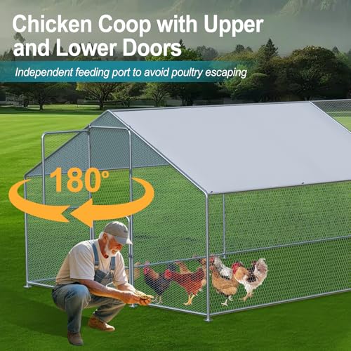 Airynee Large Chicken Coop, Chicken Coops for 40 Chickens, Chicken Runs for Yard with Water Poof & UV Resistance Cover, Spire Roof Chicken Coop Run with Double Lockable Doors for Outdoor Backyard - size: 314.4"L x 117.6"W x 79.2"H