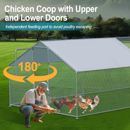 Airynee Large Chicken Coop, Chicken Coops for 40 Chickens, Chicken Runs for Yard with Water Poof & UV Resistance Cover, Spire Roof Chicken Coop Run with Double Lockable Doors for Outdoor Backyard - size: 314.4"L x 117.6"W x 79.2"H