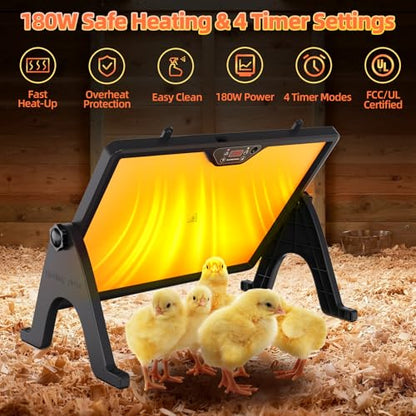 180W Smart Brooder Heat Plate with Remote - Dual-Sided Brooder Plate, 4 Timer Modes, Night Light, LED Temp Display & Adjustable Stand for Winter Warmth (Charcoal Black) - color: Charcoal Black