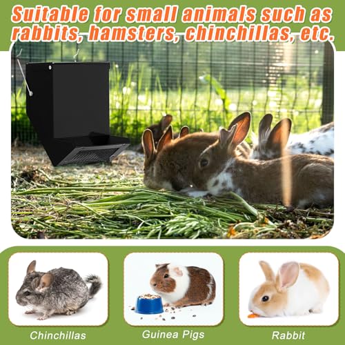 Maxcheck 2 Pcs Rabbit Feeder for Cages Small Animal Food Pellet Dispenser with Lid Metal Chicken Grit Oyster Shell Squirrel Feeders Outside(4.7 Inches,Mesh Bottom,Black) - color: Black, size: 4.7 Inches