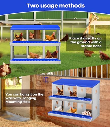 Chicken Nesting Box, 6 Compartment Metal Nesting Box,Wall Mount Chicken Nesting Boxes for Laying Eggs,Easy Egg Collection,6 Room Nest Boxes for Chickens