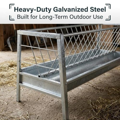 Heavy Duty Feeder Hay for Goat, Sheep and Livestock Animals - Premium Stainless Steel Construction, 87 Gallon Large Capacity, Exact 59 x 33.4 x 19.6in Size for Horses Feeding