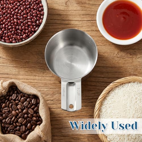 4Pcs 1 Cup 304 Stainless Steel Measuring Cup, 8 oz Metal Measuring Cups with Handle Measurings Spoons Heavy Duty Kitchen Cooking Gadgets Rice Measurings Cups for Wet/Dry Ingredients Baking