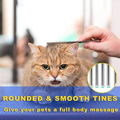 Cafhelp 2 Pack Dog Combs with Rounded Ends Stainless Steel Teeth, Cat Comb for Removing Tangles and Knots, Professional Grooming Tool for Long and Short Haired Dog, Cat and other pets, 6.3IN/7.4IN
