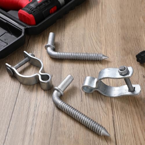 MorningRo 4 Pcs Farm Gate Hinge Set 5/8'' x 2'' Chain Link Fence Gate Post Hinge in Zinc Plated, 5/8" x 4-1/2" Wood Post Lag Screw