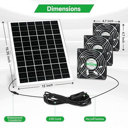 blessny Solar 3 Fan Kit for Intake or Exhaust air, Weatherproofed Solar Powered Fans for Outside Chicken Coops, Greenhouses, Shed, Pet House Air Ventilation - size: 3 Fan Kit