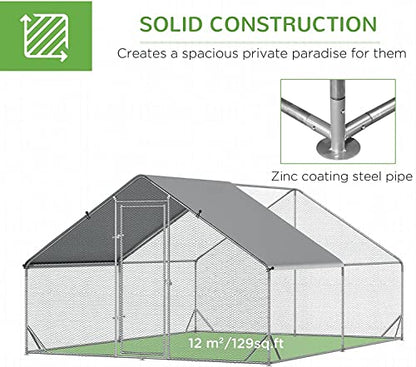 Large Metal Chicken Coop Run, Afqxf 13.1x9.8x6.4FT Outdoor Walk-in Poultry Cage Hen Playpen House with Waterproof Cover and Lockable Door for Outdoor Yard Farm - size: 157.5"L x 118.0"W x 77.0"H