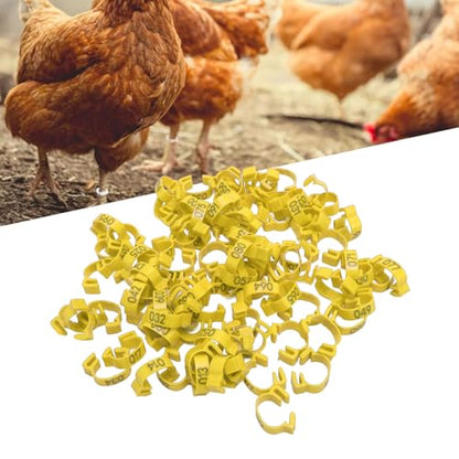 100PCS 20mm Chicken Leg Bands, 001 to 100 Numbered Colorful Chicken Birds Poultry Identification Leg Bands for Chicks Ducks Pigeons Goose Quail Yellow (Yellow) - color: Yellow