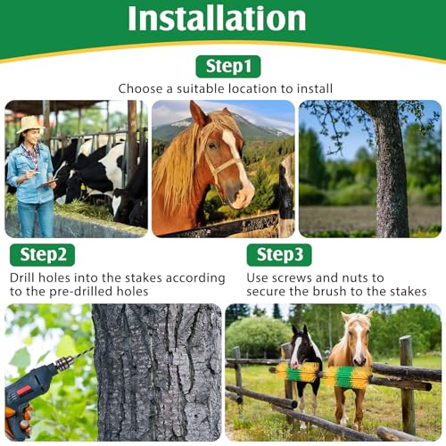 3 Pack Livestock Scratching Brush Itch Relief Horse Scratching Post Self-grooming Goat Scratcher with Durable Screws for Horse Pony Goat Sheep Pig Donkey (Green and Yellow) - color: Green and Yellow