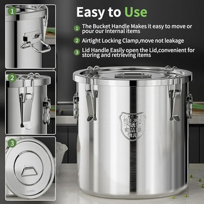 Large Stainless Steel food Storage Containers,5.5Gallon/21Liter Airtight Stainless Steel Bucket With lids,710 OZ Flour Storage Container,Metal Airtight Canister for Rice,Coffee Bean,Dog Food - size: 21Liter