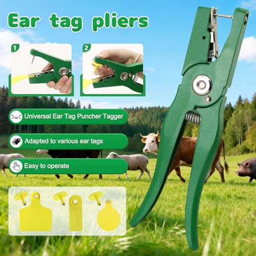 Universal Livestock Ear Tag Applicator Green Livestock Ear Tag Pliers，Durable Metal Animal Tagging Tool for Cattle Cow Pig Sheep Goat Livestock