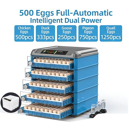 Automatic Egg Incubator for 500 Eggs - Digital Temperature & Humidity Control, 360° View Window, Auto Egg Turner- Commercial & Home Use for Chicken, Duck, Quail Eggs(500) - size: 500