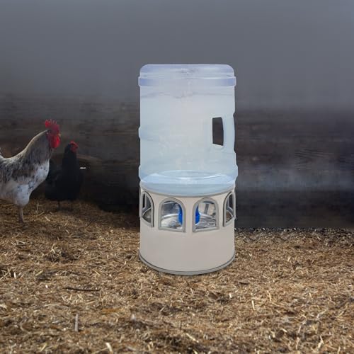 Heated Chicken Waterer, 5 Gallon Heated Waterer for Chickens, Adjustable Temp (32-122℉), 80W Power, Ergonomic Handle, 9 Drinking Ports for Small Animals in Winter Coops and Farms
