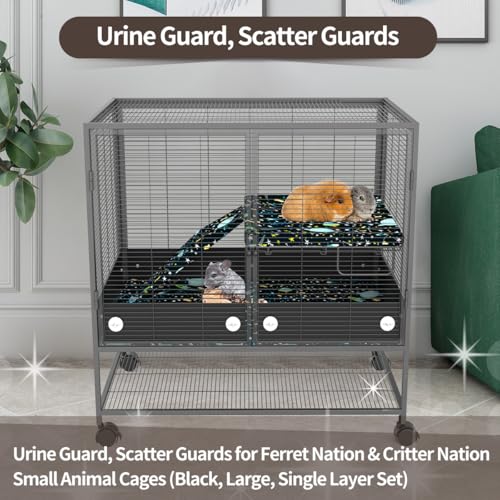 YKD Aluminum Alloy Scatter Guard for Ferret Nation & Critter Nation Cages | Urine Guard Easy Install Poop Guard to Contain Mess, Keep Floor Clean for Chinchillas, Rats (Black, Single Layer Set)