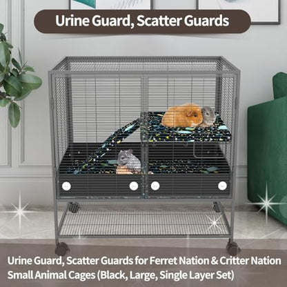 YKD Aluminum Alloy Scatter Guard for Ferret Nation & Critter Nation Cages | Urine Guard Easy Install Poop Guard to Contain Mess, Keep Floor Clean for Chinchillas, Rats (Black, Single Layer Set)