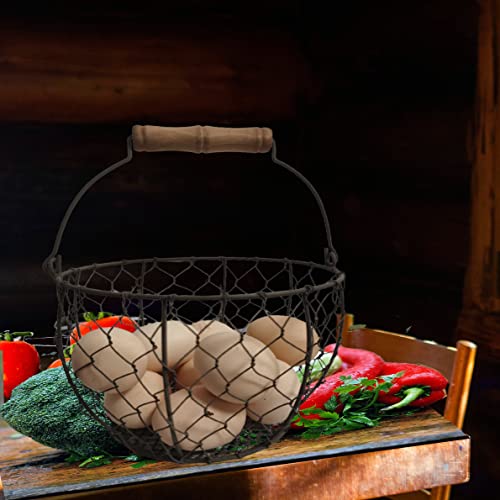 TAIANLE. Wire Egg Basket with Wooden Handle, Farmhouse Egg Collecting Basket Gathering Eggs Holds 1-3 Dozen – Kitchen Countertop, Chicken Coop, Easter & Gift - color: Rusty round mesh