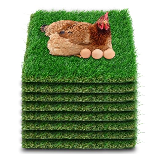 THREE ORANGES Chicken Nesting Box Pads, Washable Artificial Grass Nesting Pads Cuttable Chickens Nest Box Bedding Liners for Hen Coop Egg Duck Chicks Goose 12x12x1.35inch (8 Pack) - size: 8pcs-12x12*1.35inch