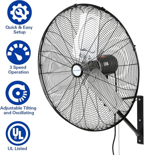 BILT HARD 24in. 6500 CFM High Velocity Wall Mounted Fan, 3-Speed Heavy Duty Shop Fan, Industrial Oscillating Fan for Commercial, Garage, Factory, Warehouse and Jobsite Use - size: 24 inch
