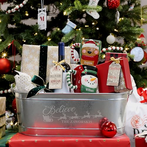 Let's Make Memories Personalized Beverage Tub - Christmas Party - We Believe - Metal - Engraved - 5.5 Gallons - w/Stand - color: We Believe, size: With Stand