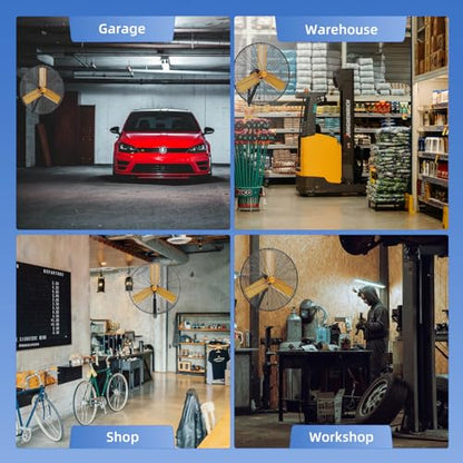 24 inch Oscillating High Velocity Wall Mount Fan, 7600 CFM Industrial Heavy Duty Metal Wall Fan, 3 Speeds, Adjustable Height and Tilt, Commercial Shop Fans for Garage, Workshop - size: 24 Inch - Indoor