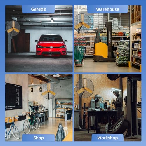 30 inch Oscillating High Velocity Wall Mount Fan, 8550 CFM Industrial Heavy Duty Metal Wall Fans, 3 Speeds, Adjustable Height and Tilt, Commercial Shop Fan for Garage, Workshop - size: 30 Inch - Indoor