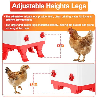 ZenxyHoC 5.0 Gallons Chicken Waterer Bucket with 4 Horizontal Water Nipples, Adjustable Heights and Anti Roost Cone - style: Waterer with Nipples