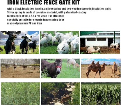 Electric Fence Gate Spring Set,Livestock Electric Fence Spring Gate Handles Kit with Handle Insulated Nail for Electronic Fence Spring Door System