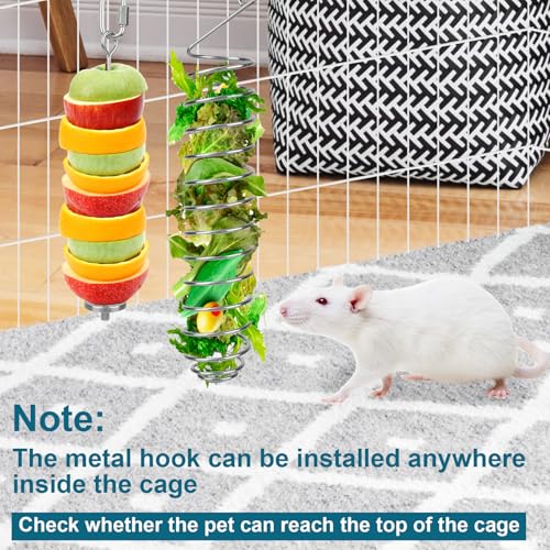 2pcs Rat Enrichment Toys, Premium Stainless Steel Bird Treat Skewer Food Holder Hanging Slow Feeder for Fruits Vegetables Ideal Cage Accessories Mouse & Bird Rodent Foraging Puzzle Toy(Silver)