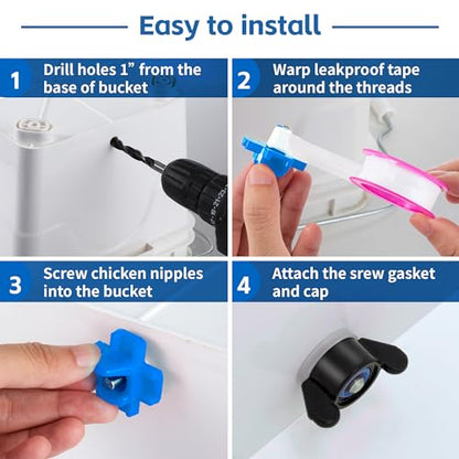 Dreyoo 12 Pcs Horizontal Chicken Waterer Nipples with Drill Bit, Leakproof Chicken Water Nipple, Durable ABS Plastic & Stainless Steel Poultry Watering Nipples for Coop Outdoor Use (Blue)
