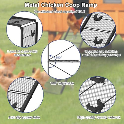Chicken Coop Ramp 52.5''L, Ladder Length Adjustable for Henhouse, Heavy Duty Metal Coop Steps for Feet Problem or Cannot Fly Chickens, Waterproof, Non-Slip, Rustproof, Sturdy and Easy to Clean - size: 52.5*11.1 inch