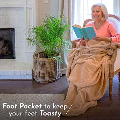 PediPocket Patented Foot Pocket Blanket – 50” x 70” with 20” Deep Foot Pocket, Plush Velvety Fleece Blanket,Everyday Luxurious Comfort, Machine Washable,Gift Idea – Cozy Cappuccino (Non-Electric) - color: Cozy Cappuccino