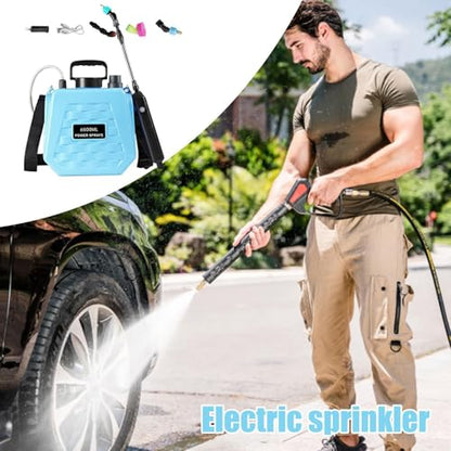 Garden Sprayer Battery Powered - Mister Watering Rechargeable - Electric Pump Sprayer with Adjustable Shoulder Strap | for Farm Lawn Yard Backyard Agriculture Plant Outdoor Home - color: 6.5L sky blue