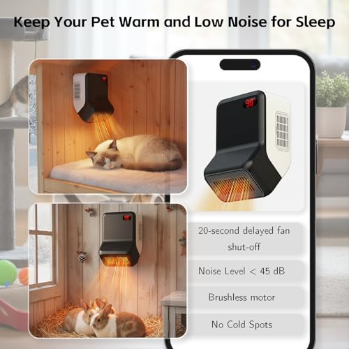 Pet Heater, Thermostat 300W/600W, Coverage up to 150 ft³, Ambient 95–102°F, Anti-Chew Cord, Low-Noise, For Dog House/Chicken Coop/Cat House/Rabbit Hutch (300W/600W)