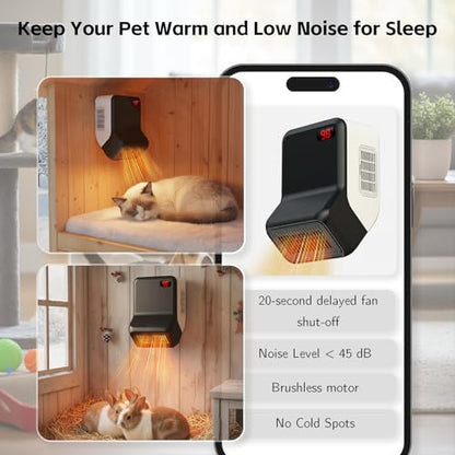 Pet Heater, Thermostat 300W/600W, Coverage up to 150 ft³, Ambient 95–102°F, Anti-Chew Cord, Low-Noise, For Dog House/Chicken Coop/Cat House/Rabbit Hutch (300W/600W)