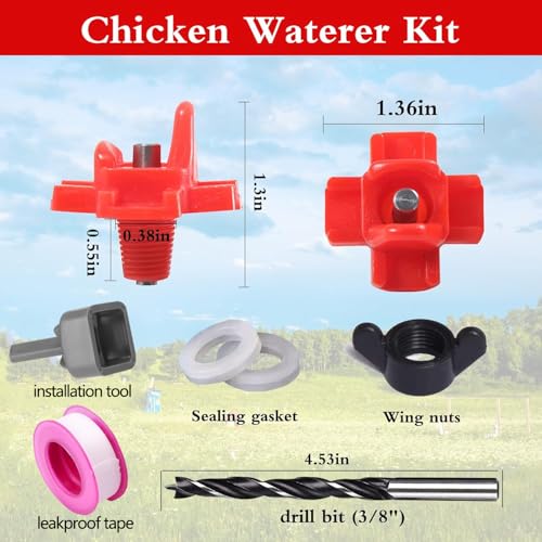 20 Pcs Horizontal Chicken Waterer Nipples with Drill Bits, Leakproof Poultry Watering System for Chicken Coop, Durable ABS Plastic & Stainless Steel, Water Saving Design for Outdoor Use