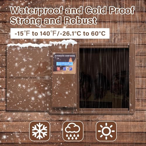 Large Automatic Chicken Coop Door, Side Opening Poultry Entry with Timer Control, Anti-Pinch Safety, Battery or USB Power, LCD Screen, Quick Install for Backyard Chicken House - color: Coffee
