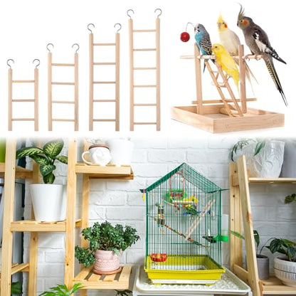 EupHHonycs 4PCS Wooden Ladders for Bird Cages 4 Sizes Wooden Ladder Birds Toys Parrot Step Ladders Cage Hanging Bird Climbing Toys for Parakeets, Parrots, Cockatoo and Lovebirds
