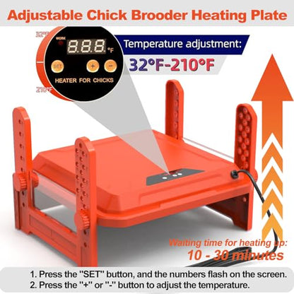 Chick Brooder Heating Plate with Adjustable Temperature, Chicken Brooder Heater for Baby Chicks, Ducklings, Safer Alternative to Heat Lamps, Adjustable Height, Brooder Plate 130W 19"x19" Red